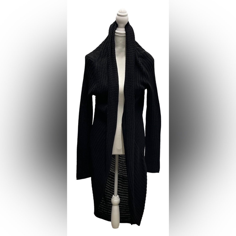 Lovestitch Women’s Long Shawl Collar Black Cardigan Size M/L